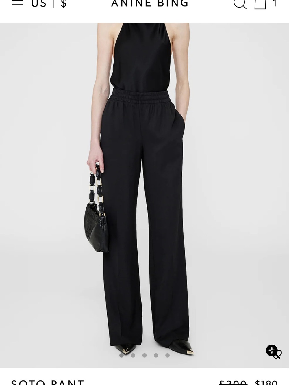 Anine Bing Black Wide-Leg Soto Pants with Elastic Waist